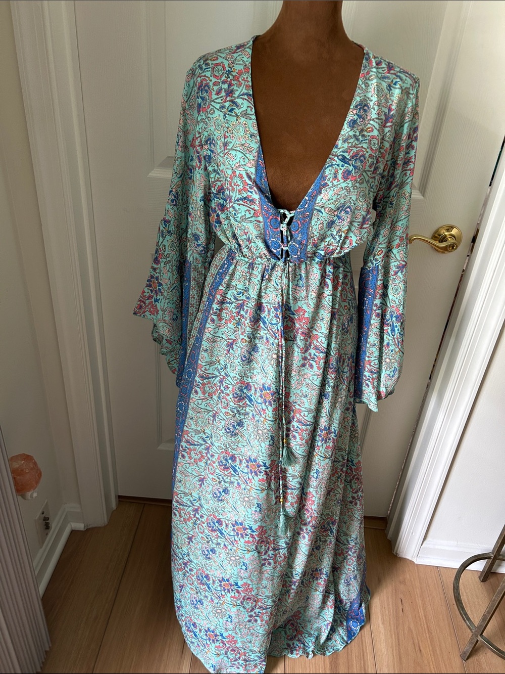 Etcetera Mint Floral Maxi Dress with Blue Accents